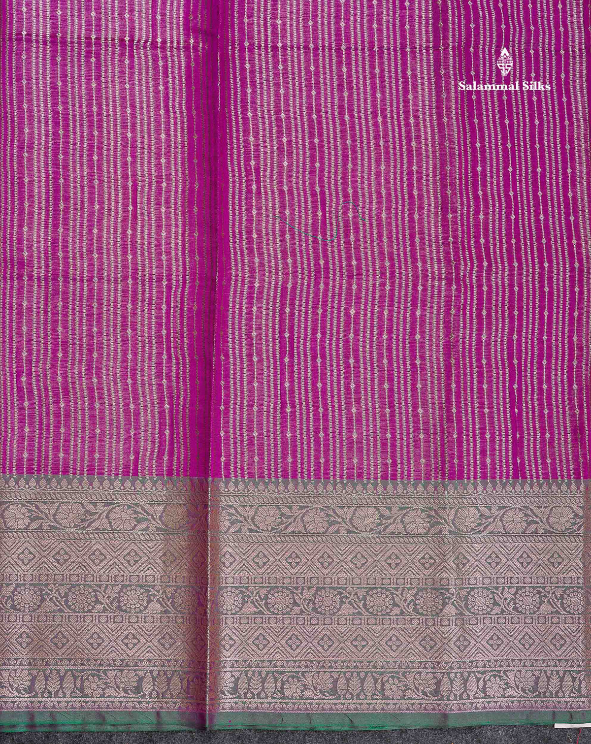 Semi Silk Saree - Magenta Colour Body Vertical Zari Lines With Contrast Saffire Green Blouse