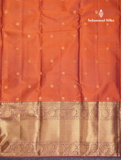 Beautiful Rust Orange Pure Kanjivaram Silk Saree With Contrast Brown Traditional Evening Morning Border