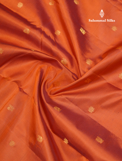Beautiful Rust Orange Pure Kanjivaram Silk Saree With Contrast Brown Traditional Evening Morning Border