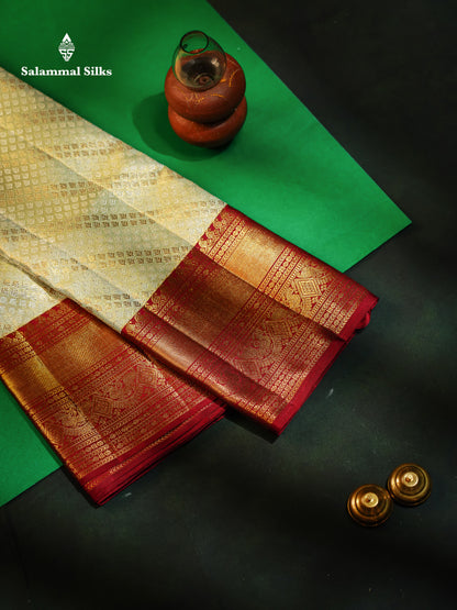 Beautiful Elaichi Green Tissue 2G Pure Kanjivaram Silk Saree With Contrast Dark Maroon Traditional Border