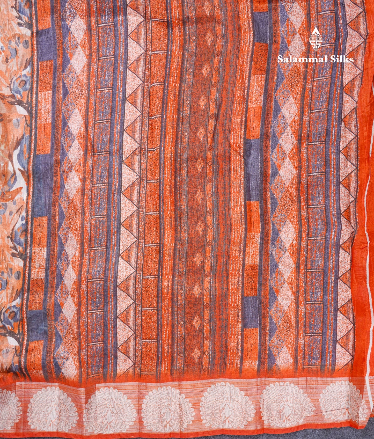 Beautiful Multicolour Mixed Cotton Saree With Contrast Orange Tissue Border