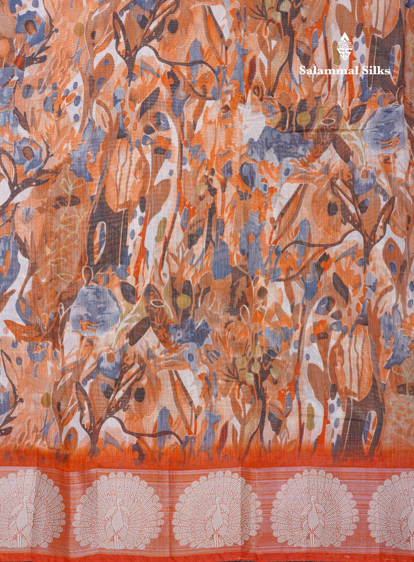 Beautiful Multicolour Mixed Cotton Saree With Contrast Orange Tissue Border