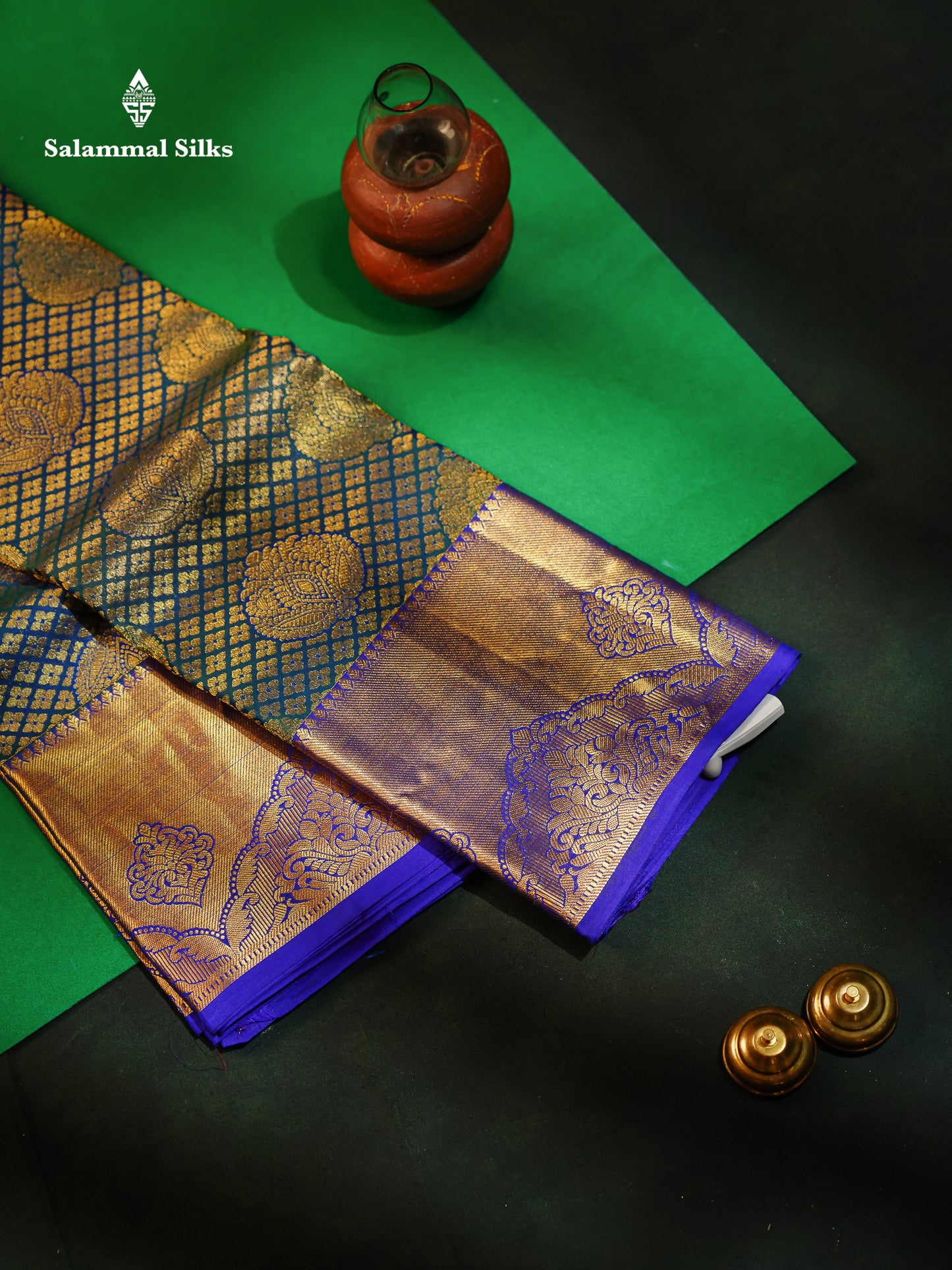 Beautiful Ramar Blue Bridal Pure Kanjivaram Silk Saree With Contrast Royal Blue Border