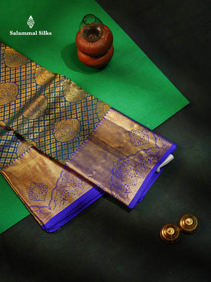 Beautiful Ramar Blue Bridal Pure Kanjivaram Silk Saree With Contrast Royal Blue Border
