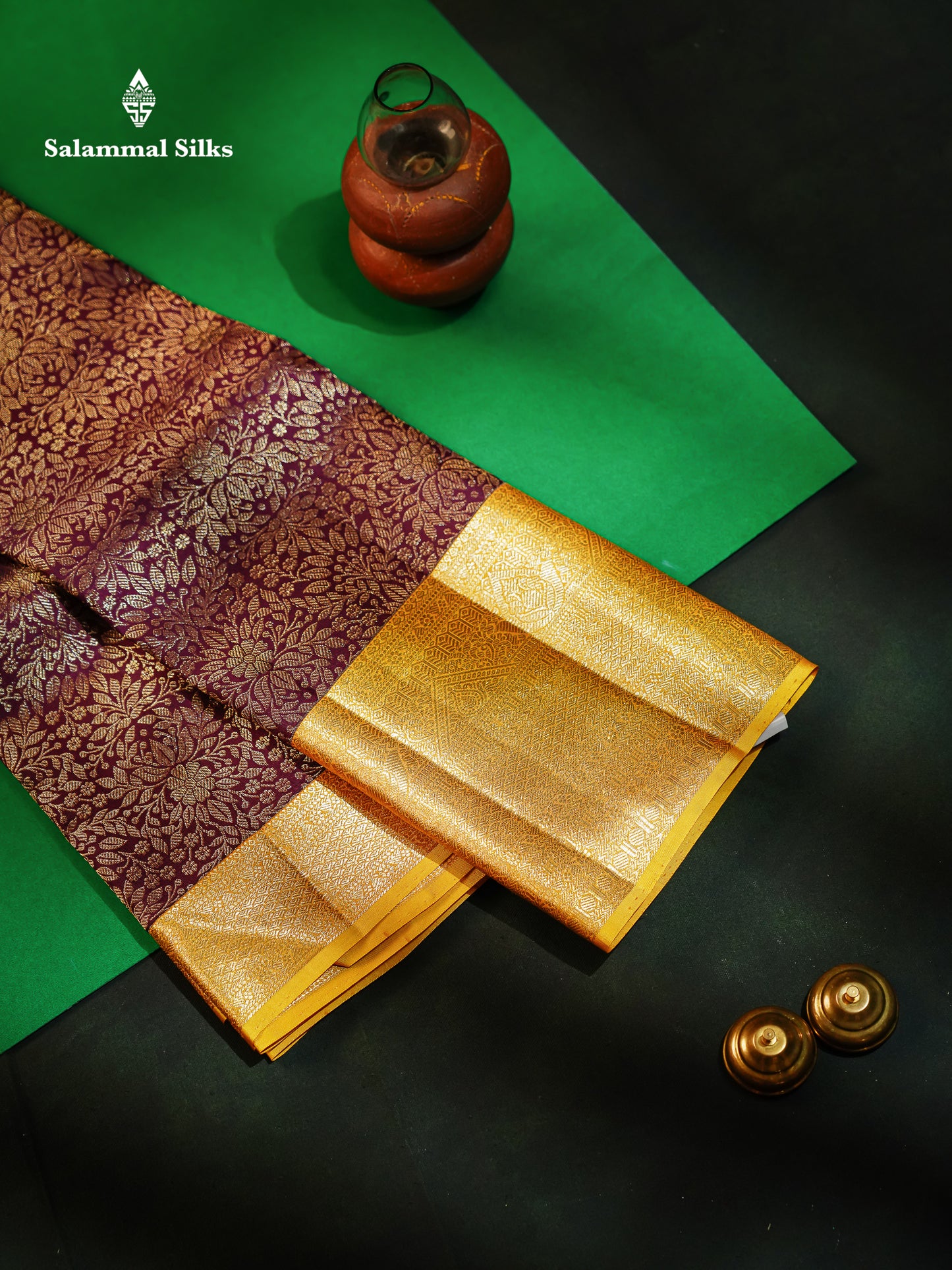 Beautiful Dark Magenta 2G Pure Kanjivaram Silk Saree With Contrast Yellow Traditional Evening Morning Border