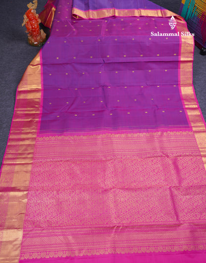 Beautiful Magenta Pure Kanjivaram Silk Saree With Contrast Pink Traditional Evening Morning Border
