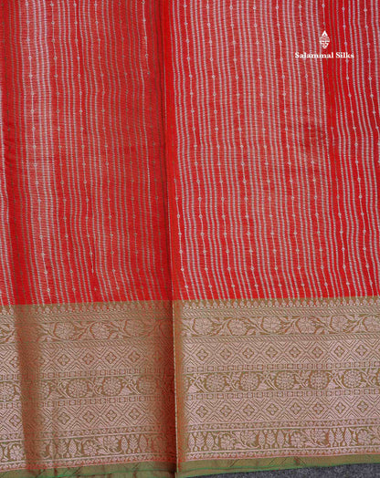 Semi Silk Saree - Magenta Colour Body Vertical Zari Lines With Contrast Saffire Green Blouse