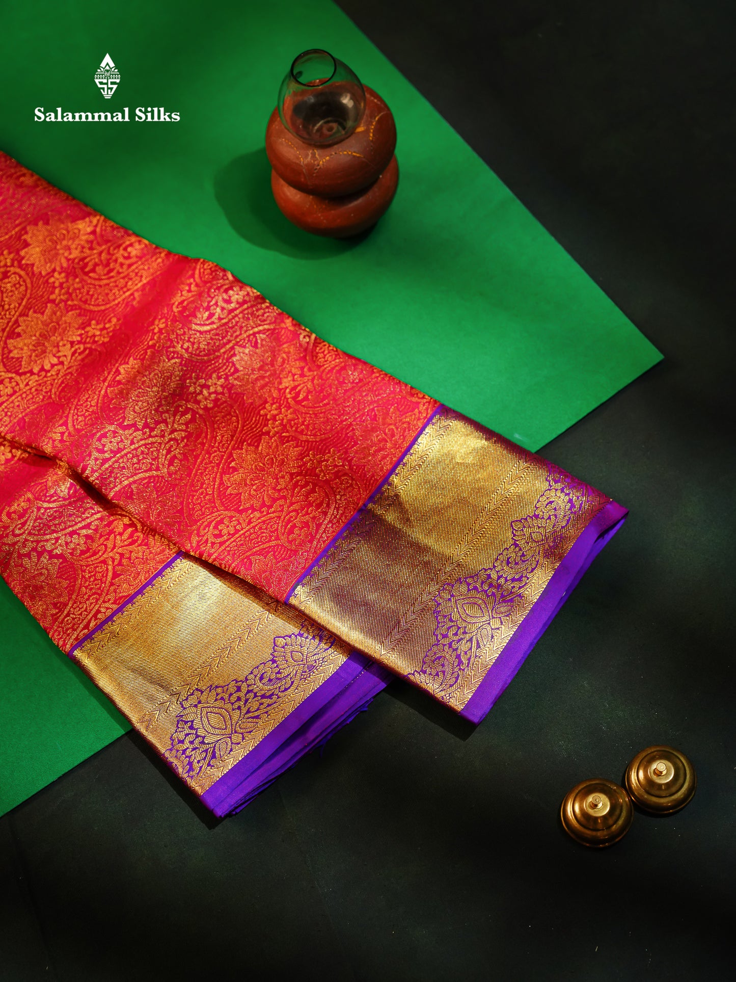 Beautiful Violet Bridal Pure Kanjivaram Silk Saree With Contrast Vadamalli Border