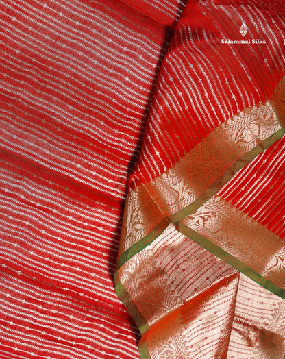 Semi Silk Saree - Magenta Colour Body Vertical Zari Lines With Contrast Saffire Green Blouse