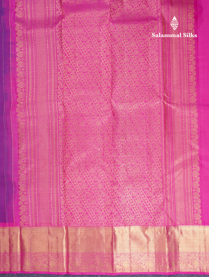 Beautiful Magenta Pure Kanjivaram Silk Saree With Contrast Pink Traditional Evening Morning Border