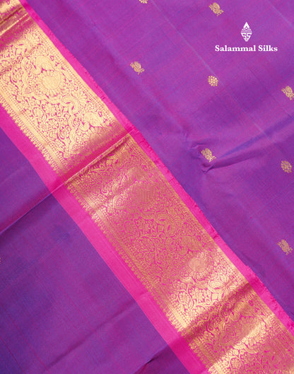Beautiful Magenta Pure Kanjivaram Silk Saree With Contrast Pink Traditional Evening Morning Border