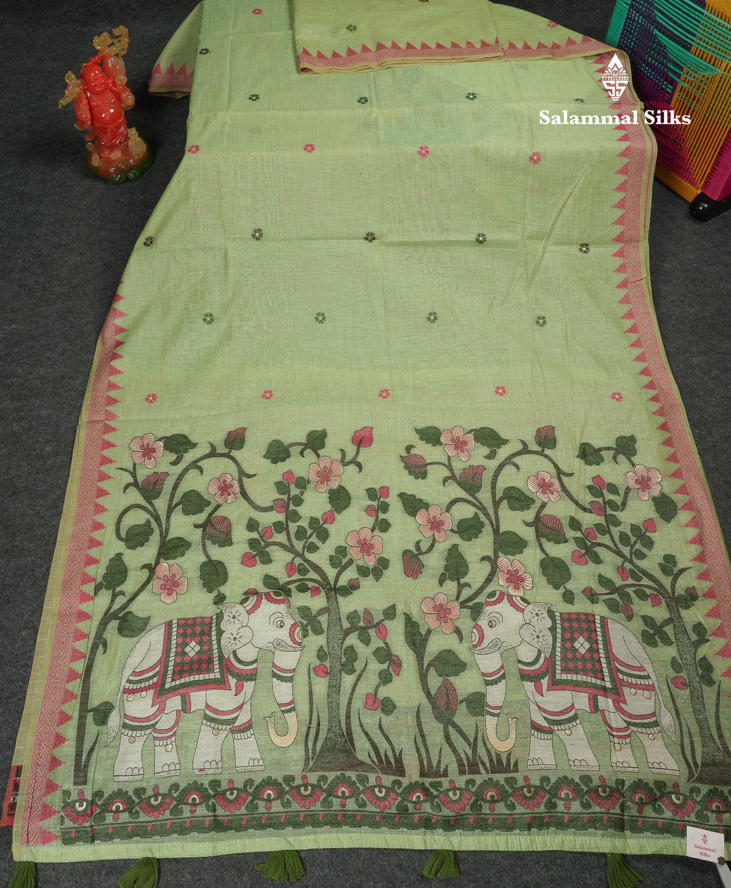 Beautiful Cream Sandal Menakari Work Muga Cotton Saree With Contrast Pink Blouse