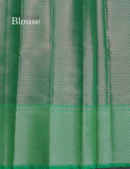Semi Silk Saree - Magenta Colour Body Vertical Zari Lines With Contrast Saffire Green Blouse