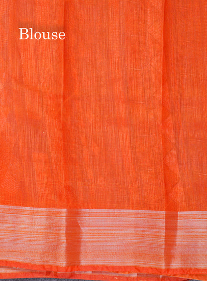 Beautiful Multicolour Mixed Cotton Saree With Contrast Orange Tissue Border