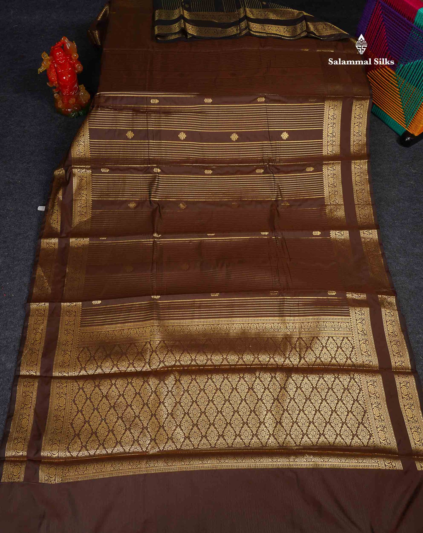Semi Silk Saree - Brown Colour Body Zari Stripes Lines With Gap Border