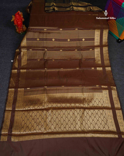 Semi Silk Saree - Brown Colour Body Zari Stripes Lines With Gap Border