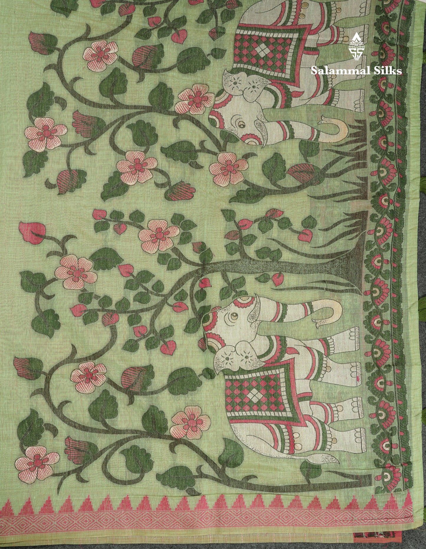 Beautiful Cream Sandal Menakari Work Muga Cotton Saree With Contrast Pink Blouse