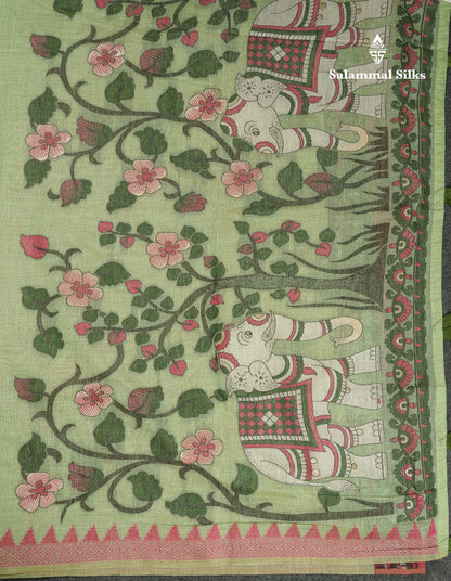 Beautiful Cream Sandal Menakari Work Muga Cotton Saree With Contrast Pink Blouse