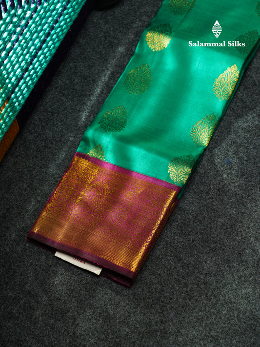 Pure Silk Pattu Pavadai (Green) With Violet Blouse 18"