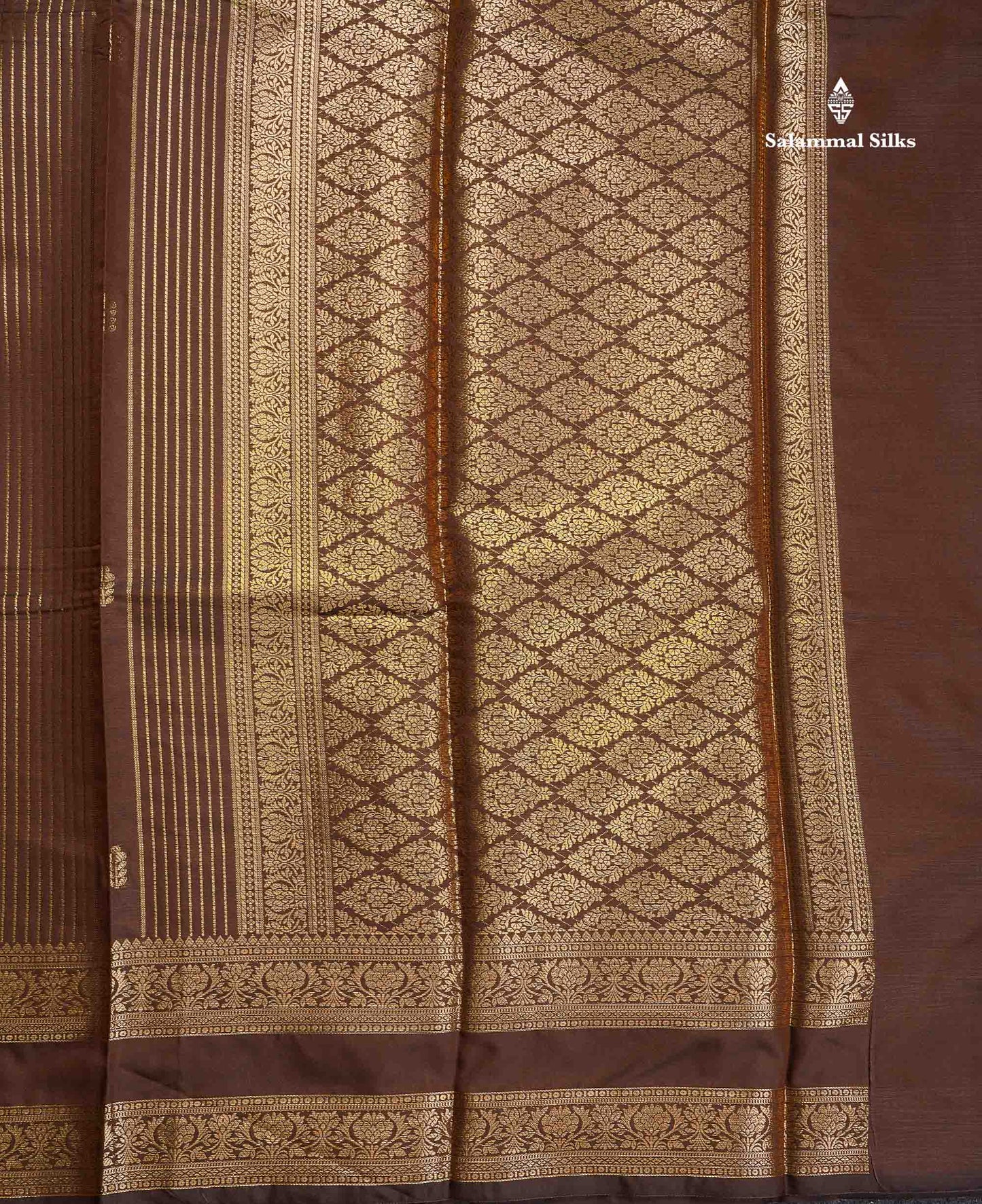 Semi Silk Saree - Brown Colour Body Zari Stripes Lines With Gap Border