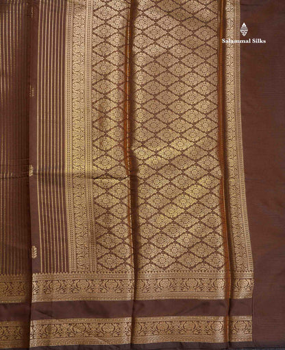 Semi Silk Saree - Brown Colour Body Zari Stripes Lines With Gap Border