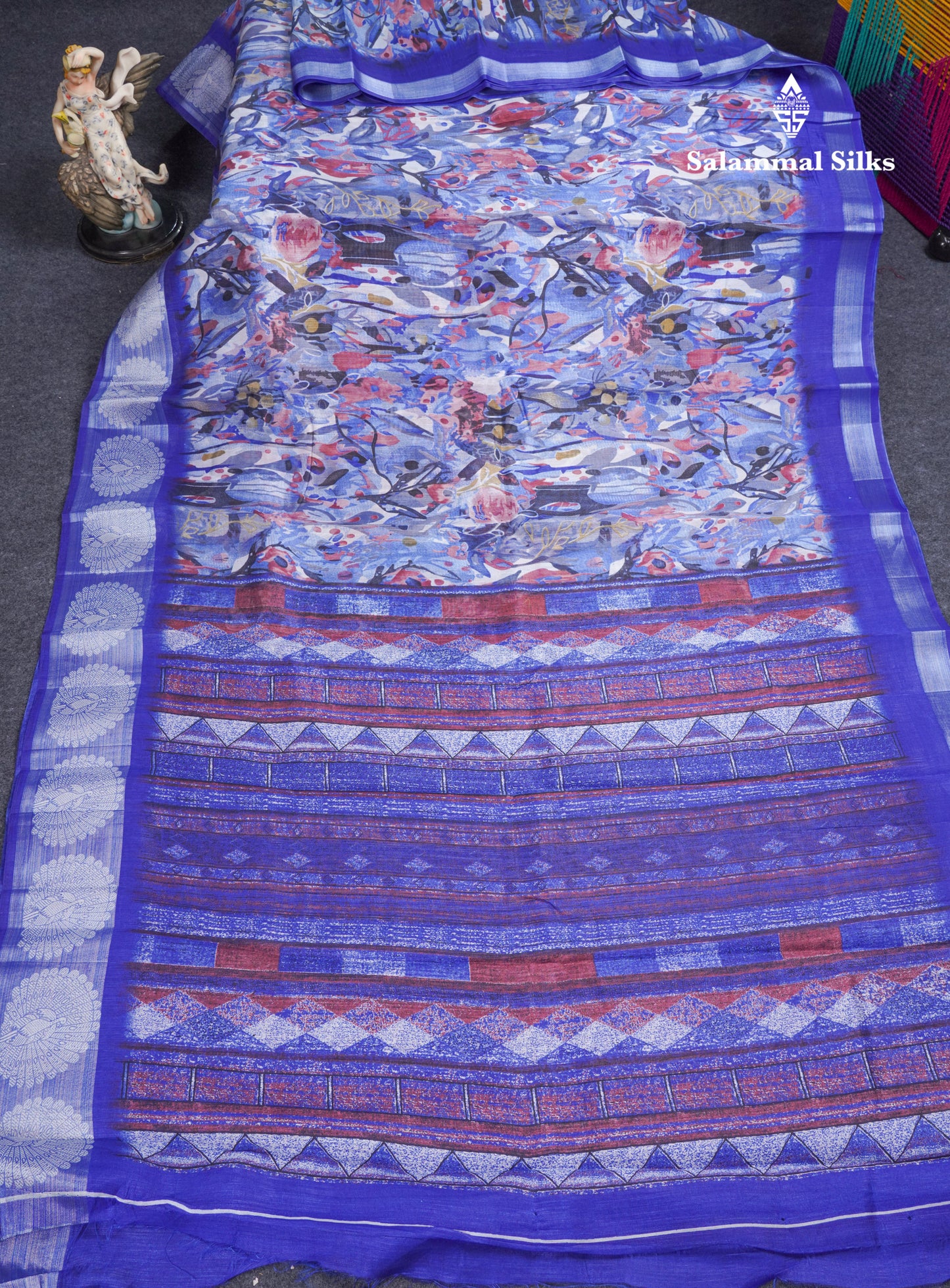 Beautiful Multicolour Mixed Cotton Saree With Contrast Orange Tissue Border