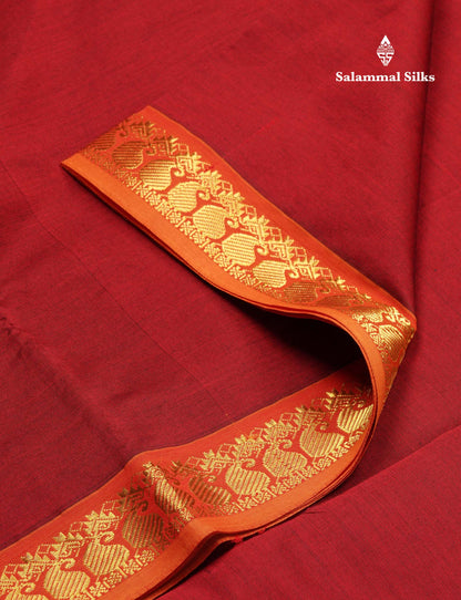 Beautiful Dark Purple Plain Semi Silk Cotton Saree With Contrast Olive Green Blouse