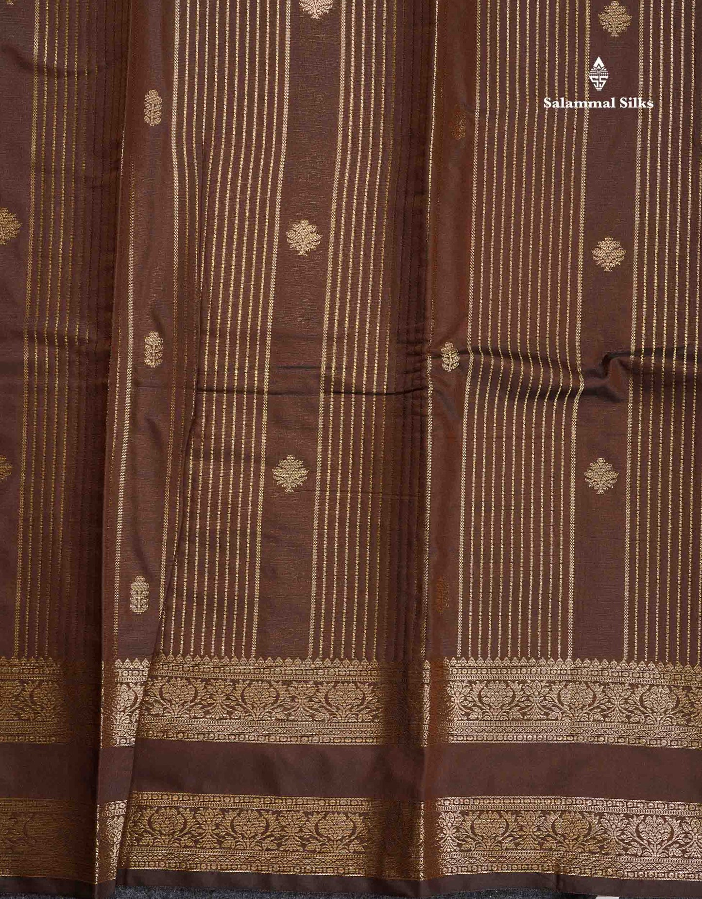 Semi Silk Saree - Brown Colour Body Zari Stripes Lines With Gap Border