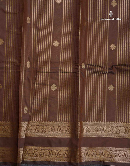 Semi Silk Saree - Brown Colour Body Zari Stripes Lines With Gap Border