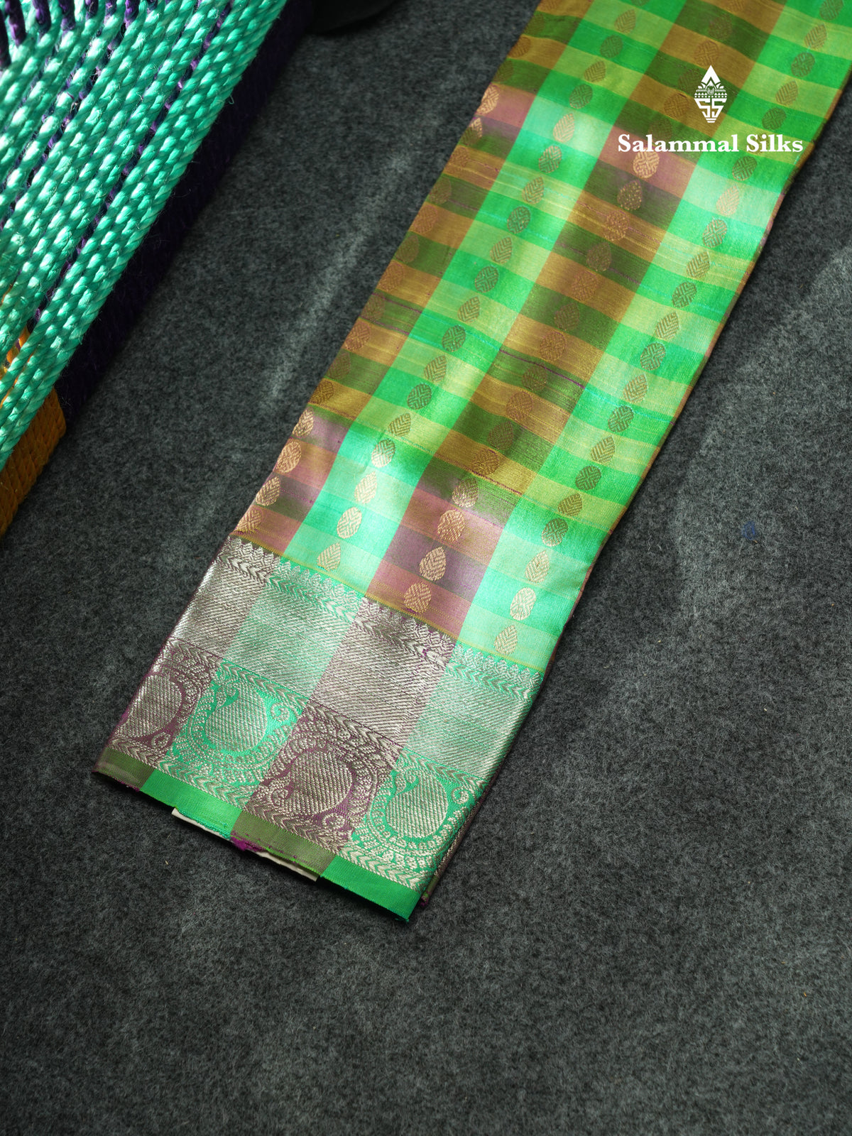 Pure Silk Pattu Pavadai (Multi Colour Checks) With  Blue Blouse 18"