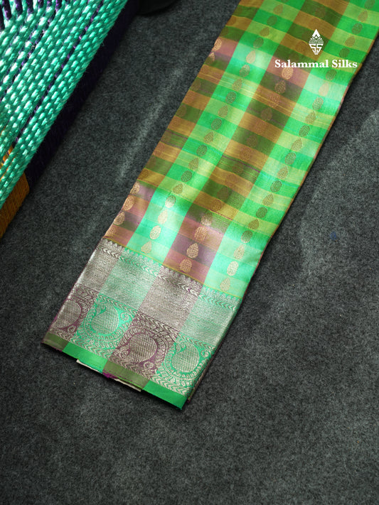 Pure Silk Pattu Pavadai (Multi Colour Checks) With  Blue Blouse 18"