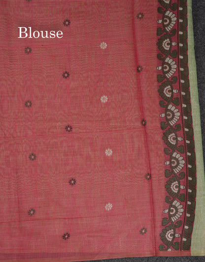 Beautiful Cream Sandal Menakari Work Muga Cotton Saree With Contrast Pink Blouse