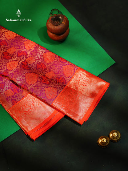 Dual Tone Magenta Bridal Pure Mix Kanjivaram Silk Saree With Contrast Orange Border