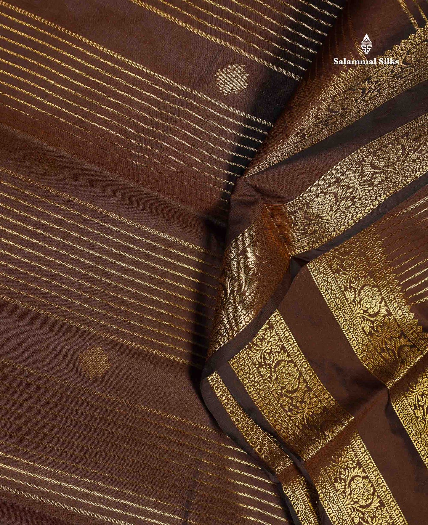 Semi Silk Saree - Brown Colour Body Zari Stripes Lines With Gap Border