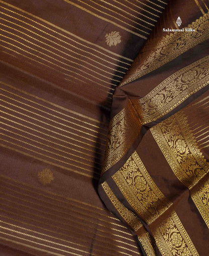 Semi Silk Saree - Brown Colour Body Zari Stripes Lines With Gap Border