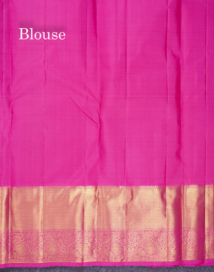 Beautiful Magenta Pure Kanjivaram Silk Saree With Contrast Pink Traditional Evening Morning Border