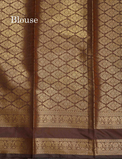 Semi Silk Saree - Brown Colour Body Zari Stripes Lines With Gap Border