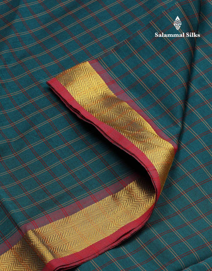 Beautiful Grey Thread Checks Semi Silk Cotton Saree With Maroon Traditional Small Border