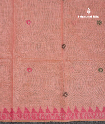 Beautiful Cream Sandal Menakari Work Muga Cotton Saree With Contrast Pink Blouse