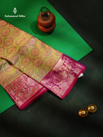 Light Green Puremix Silk Saree With Contrast Magenta Traditional Border