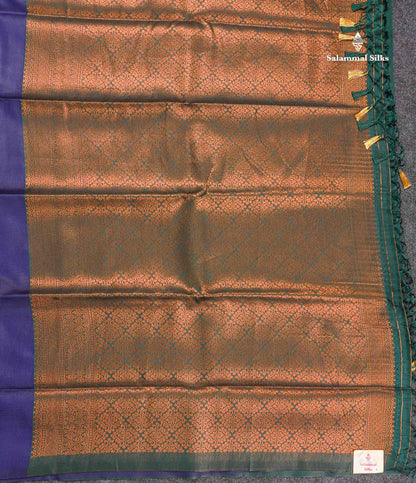 Semi Soft Silk Saree - Navy Blue Colour Body With Contrast Bottle Green Blouse