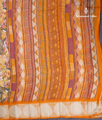 Beautiful Multicolour Mixed Cotton Saree With Contrast Orange Tissue Border