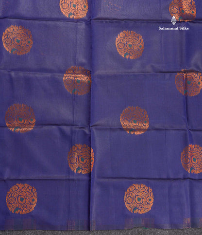 Semi Soft Silk Saree - Navy Blue Colour Body With Contrast Bottle Green Blouse