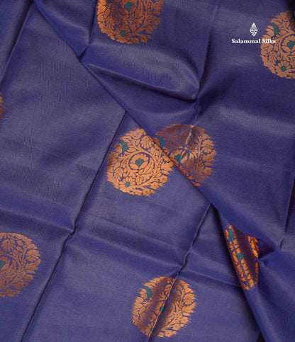 Semi Soft Silk Saree - Navy Blue Colour Body With Contrast Bottle Green Blouse