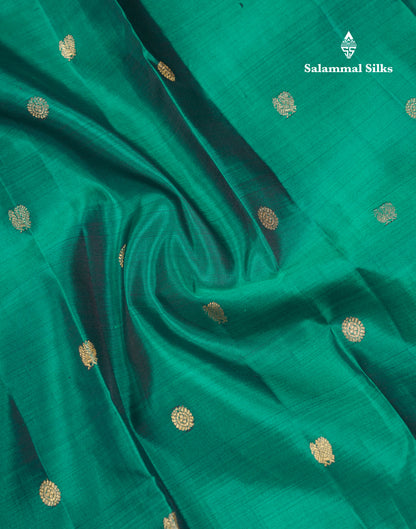 Beautiful Peacock Green Pure Kanjivaram Silk Saree With Contrast Olive Mustard Yellow Traditional Rettapet Border