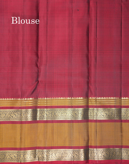 Beautiful Peacock Green Pure Kanjivaram Silk Saree With Contrast Olive Mustard Yellow Traditional Rettapet Border