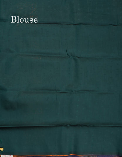 Semi Soft Silk Saree - Navy Blue Colour Body With Contrast Bottle Green Blouse
