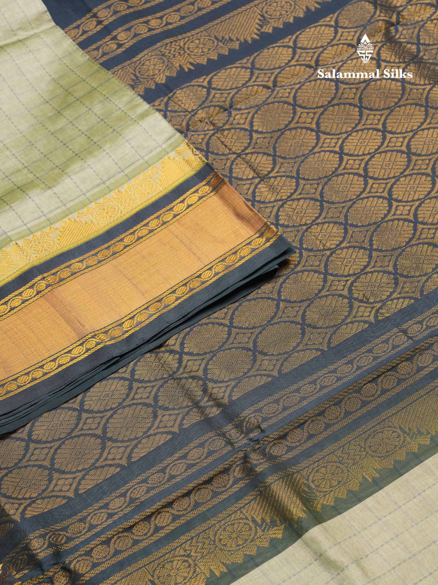 Light Rexona Checks Semi Silk Cotton Saree With Contrast Blue Shade Traditional Border