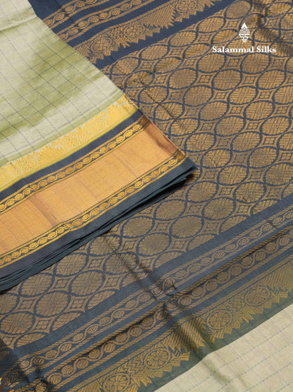 Light Rexona Checks Semi Silk Cotton Saree With Contrast Blue Shade Traditional Border