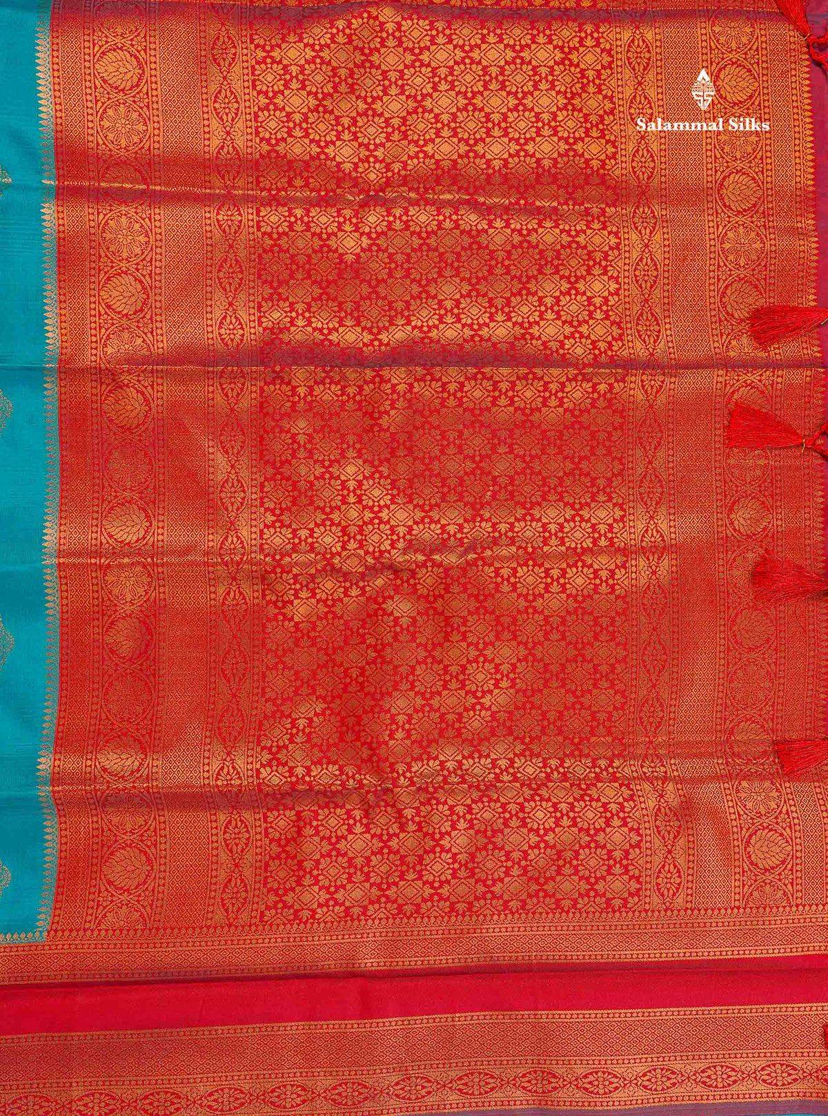 Semi Soft Silk Saree - Teal Blue Colour Body With Contrast Maroon Traditional Gap Border